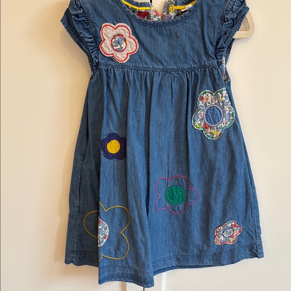 Mini Boden Blue and Pink Embellished Sundress with Flutter Sleeves